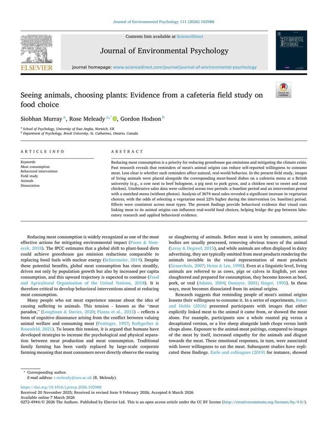 First page of Murray, Meleady, and Hodson (2026), Journal of Environmental Psychology